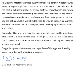 Personal message from AG Rayfield